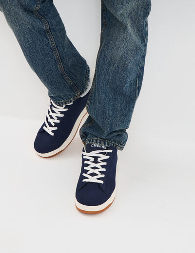 Tennis basses &agrave; lacets bleu marine homme