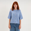 Gilet boutonn&eacute; manches courtes col rond bleu ciel femme