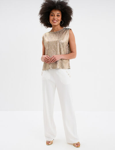 Pantalon droit à pont taille élastiquée blanc femme
