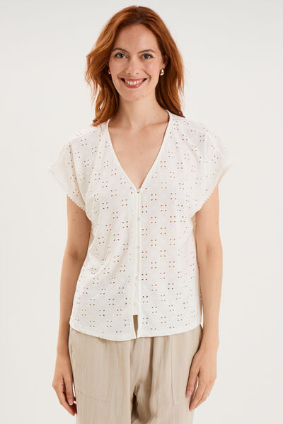 T-shirt dentelle avec boutons blanc femme