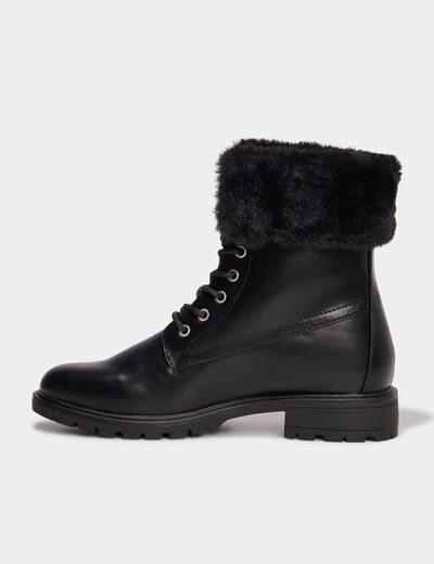 Bottines avec bord fausse fourrure noir femme
