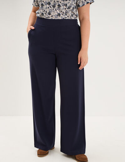 Pantalon large taille haute bleu fonc&eacute; femme grande taille