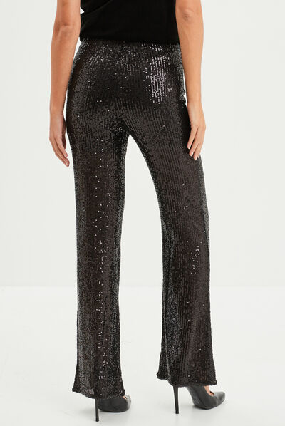 Pantalon bootcut à sequins noir femme