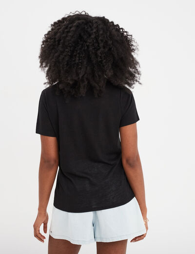 T-shirt col rond 1 poche manches courtes noir femme