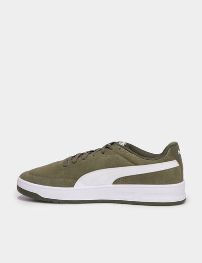 Baskets &agrave; lacets en cuir Puma Clean SD vert kaki homme