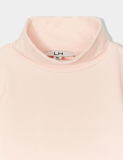 T-shirt col roulé manches longues coton rose clair fille