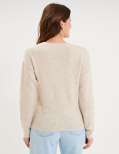 Pull col rond manches longues ecru femme