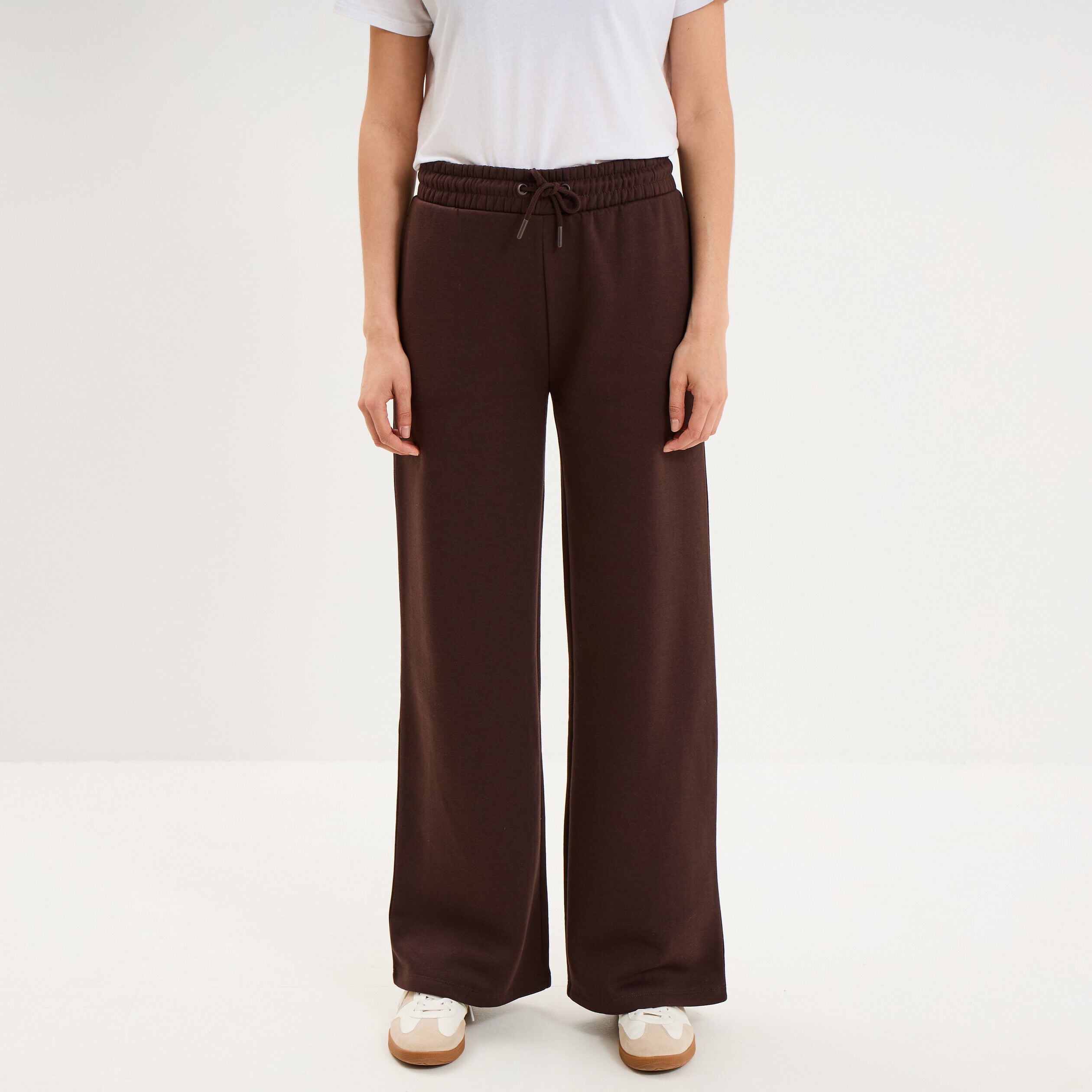 Pantalon de jogging molletonné large marron foncé femme LH