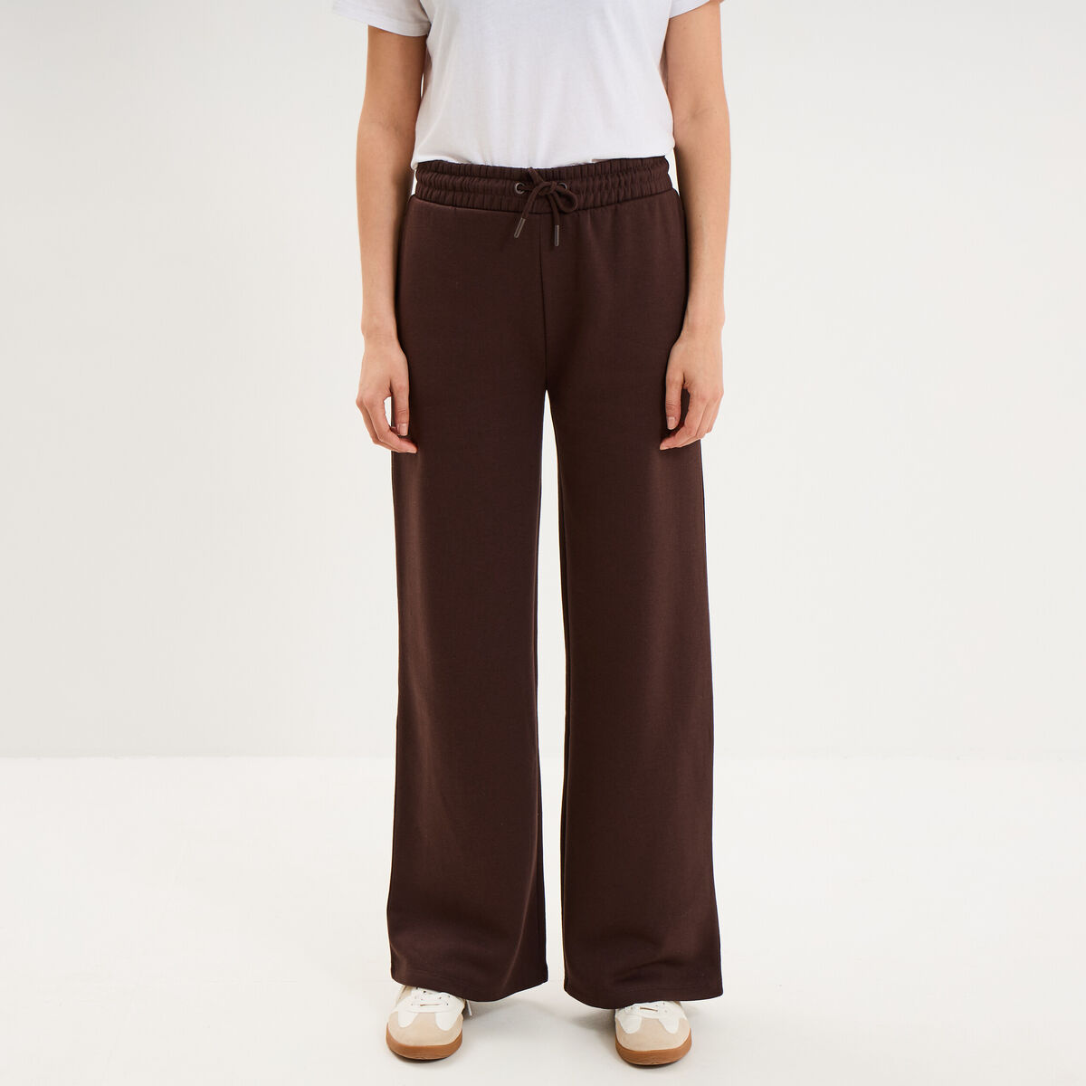 Pantalon de jogging molletonn&eacute; large marron fonc&eacute; femme