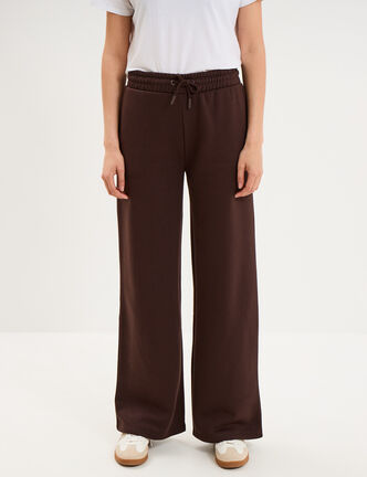 Pantalon de jogging molletonn&eacute; large marron fonc&eacute; femme