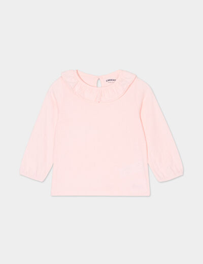 T-shirt col à volants coton Creeks rose clair bébé fille