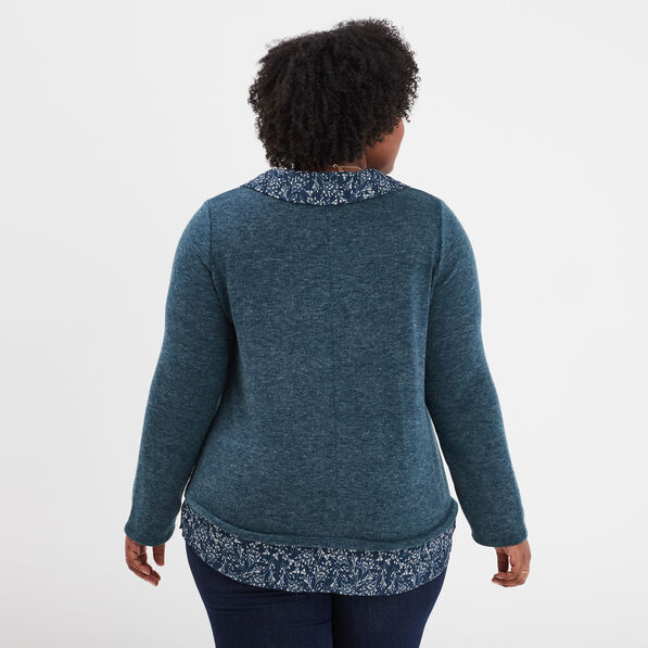 pull effet 2 en 1 manches longues vert fonce femmegt Pull effet 2-en-1 manches longues vert foncé femme grande taille