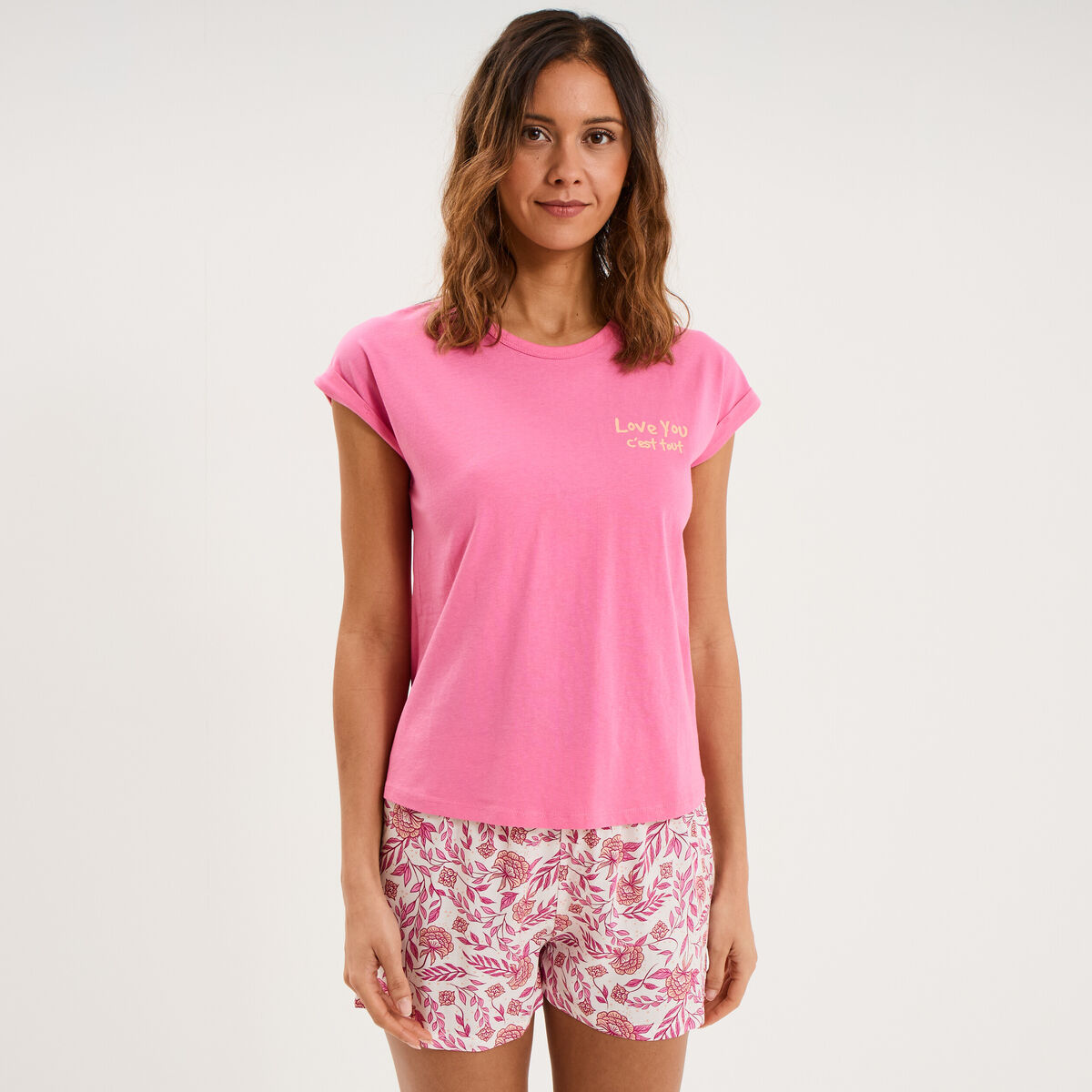Ensemble pyjama short et t-shirt ecru femme
