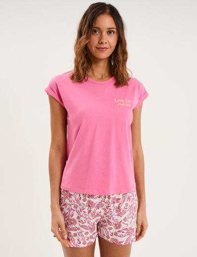 Ensemble pyjama short et t-shirt ecru femme
