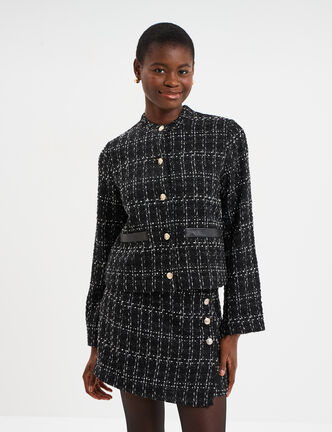 Veste tweed boutonn&eacute;e ecru femme
