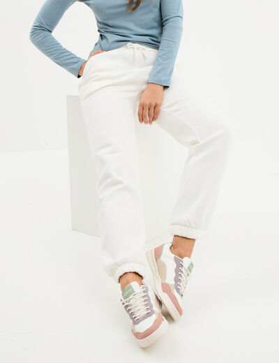 Pantalon jogging droit molleton blanc femme
