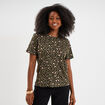 T-shirt coton col rond manches courtes vert kaki femme