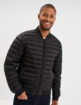 Doudoune l&eacute;g&egrave;re d&eacute;perlante col teddy noir homme