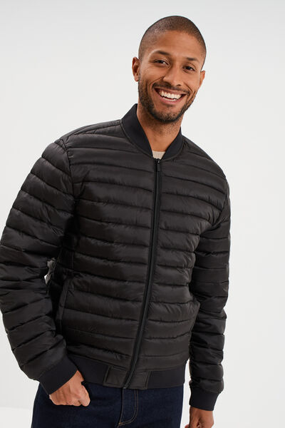 Doudoune l&eacute;g&egrave;re d&eacute;perlante col teddy noir homme