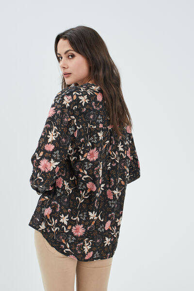 Chemise manches longues retroussables gris fonce femme