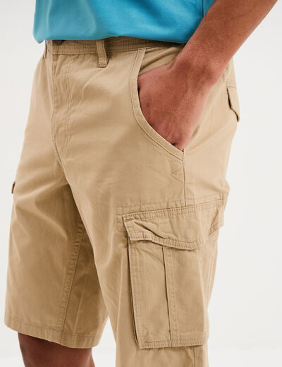 Bermuda short cargo poches &agrave; rabat coton beige homme