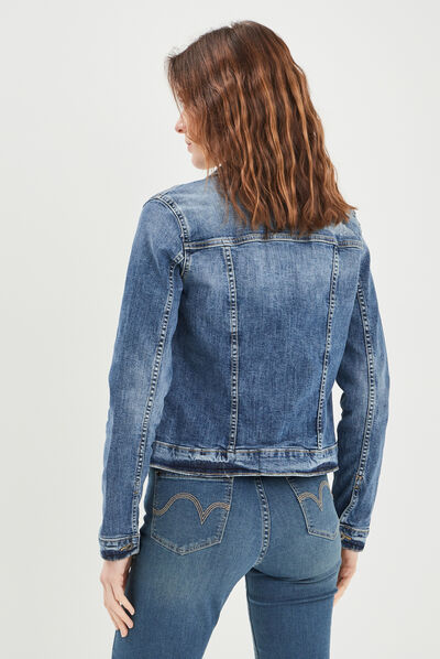 Veste droite boutonnée en jean denim double stone femme