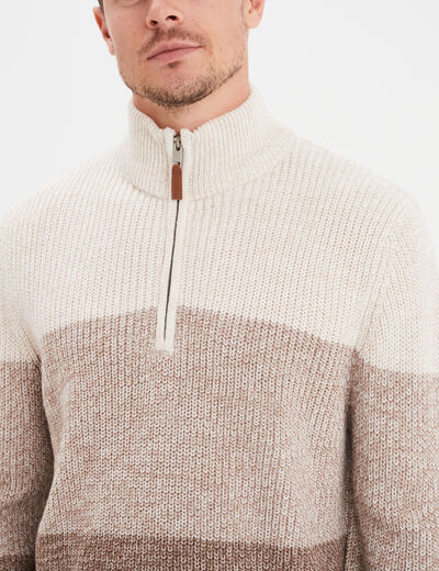 Pull camionneur col zippé taupe homme