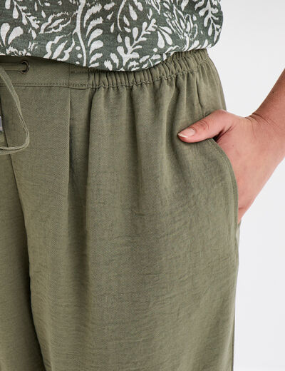 Pantalon fluide coupe cigarette vert kaki femme