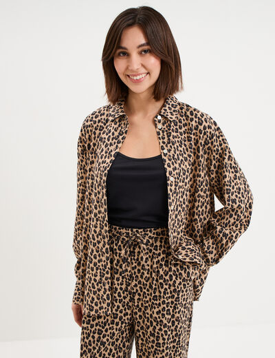 Chemise oversize lin m&eacute;lang&eacute; beige clair femme