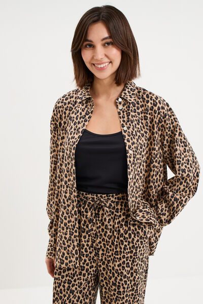 Chemise oversize lin m&eacute;lang&eacute; beige clair femme