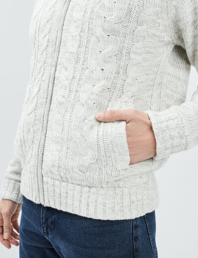 Gilet zippé avec torsades ivoire homme