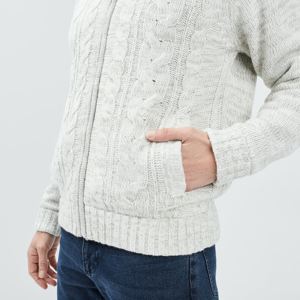Gilet zippé avec torsades ivoire homme
