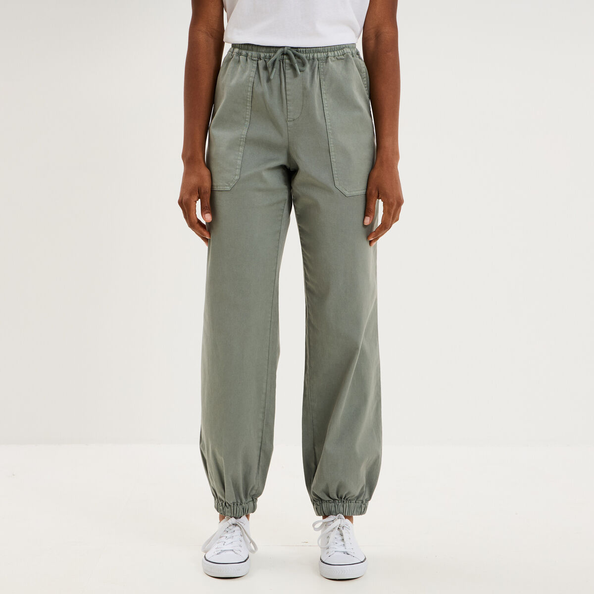Pantalon cargo droit cropped lyocell vert pastel femme