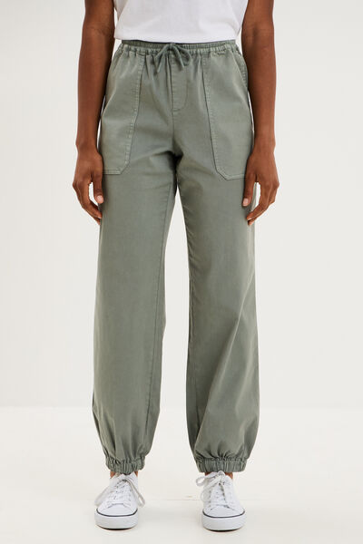 Pantalon cargo droit cropped lyocell vert pastel femme