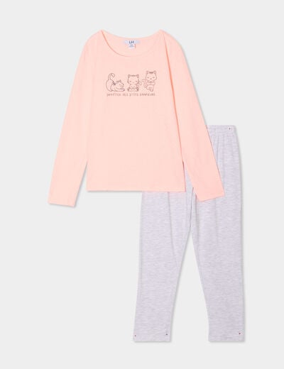 Ensemble pyjama pantalon t-shirt coton orange fluo fille