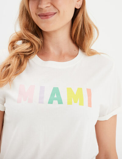 T-shirt coton manches courtes ecru femme