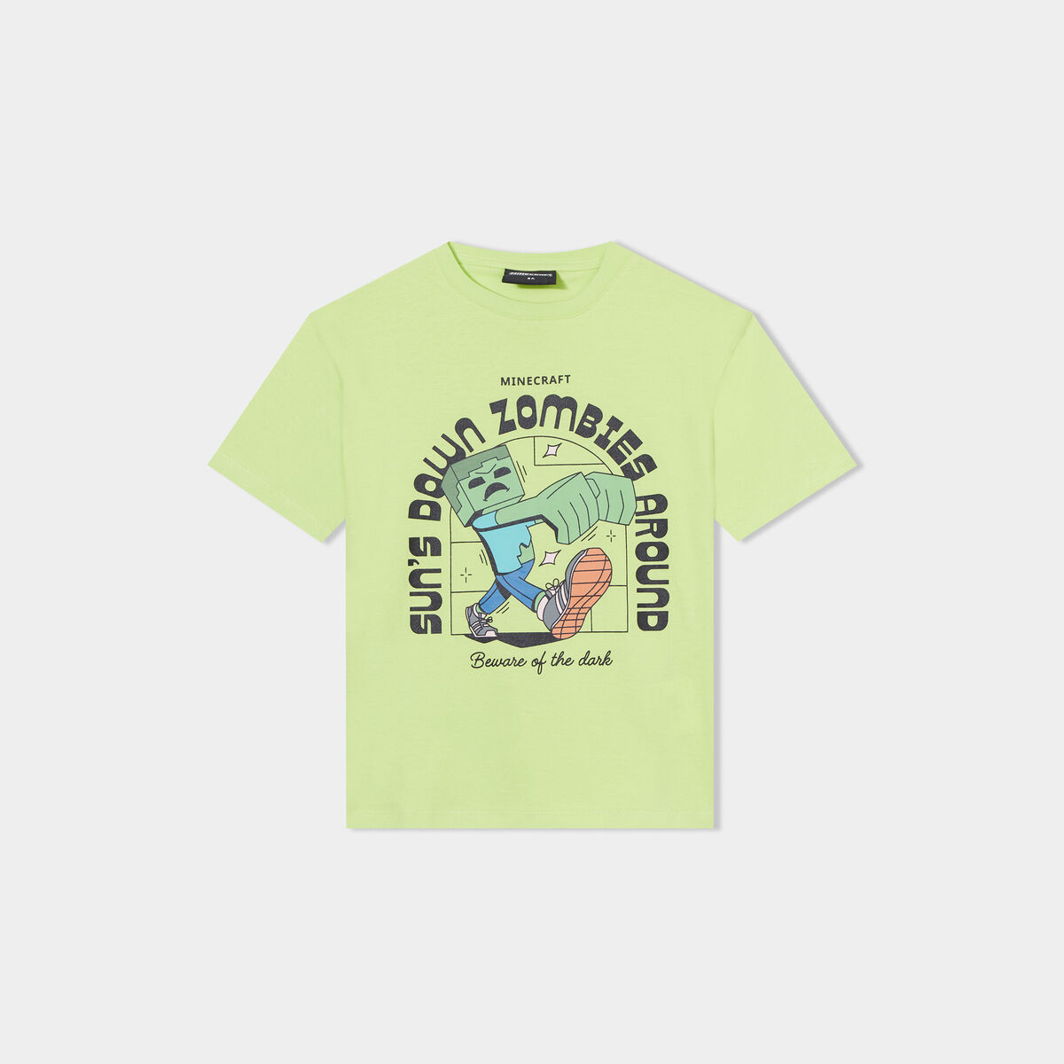 T-shirt coton manches courtes Minecraft vert fluo garçon