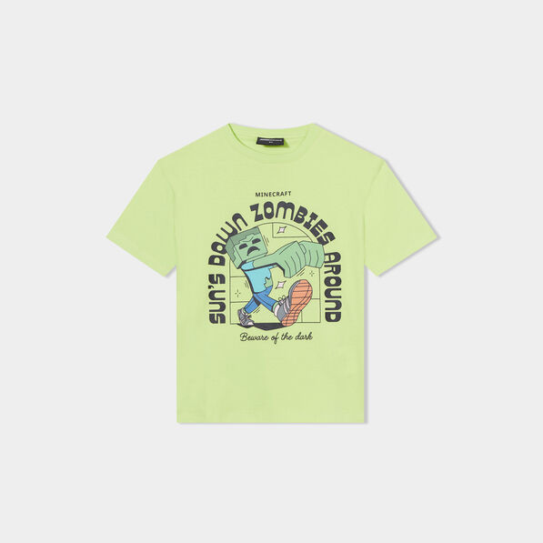 T-shirt coton manches courtes Minecraft vert fluo garçon