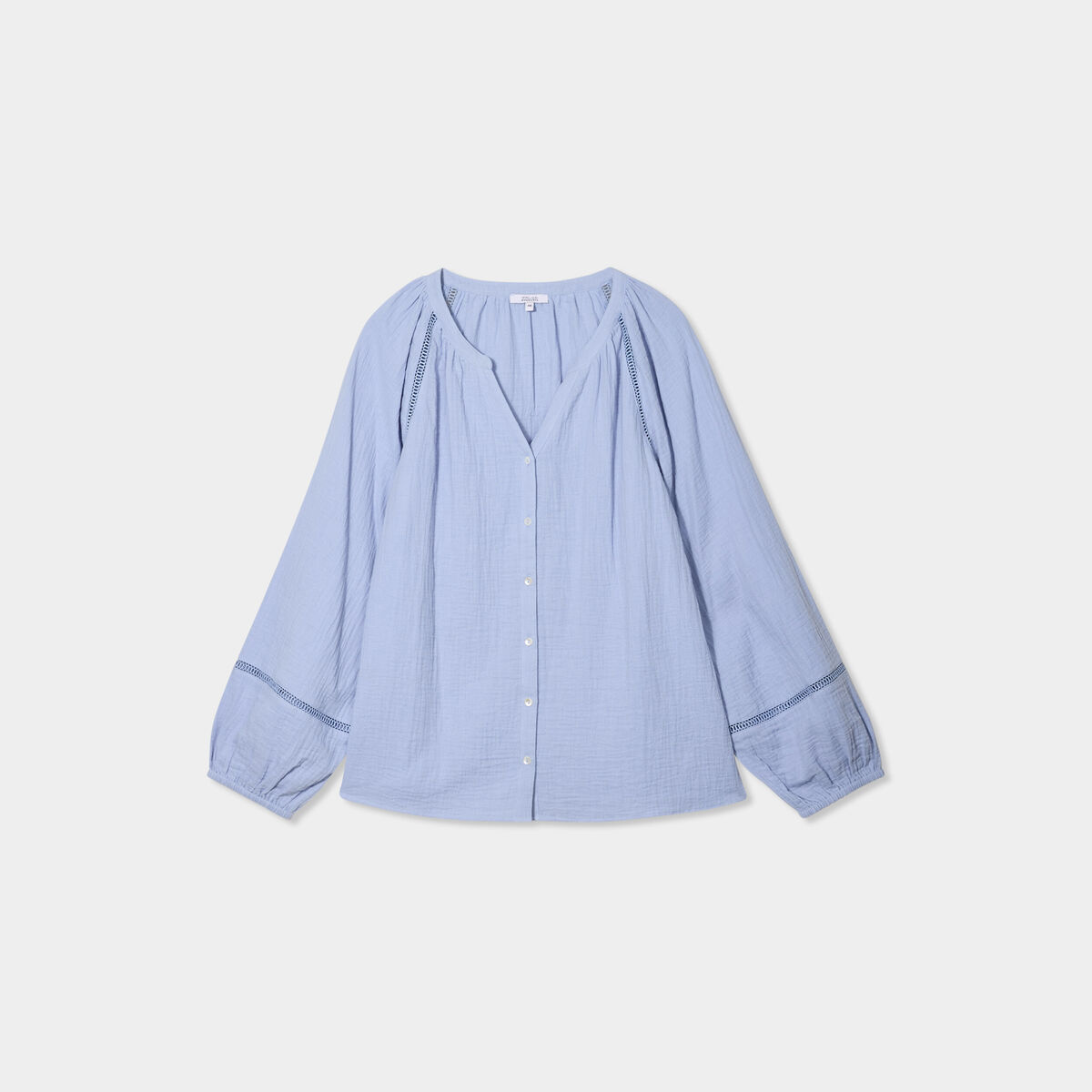 Blouse manches longues gaze de coton bleu clair femme grande taille