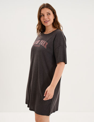 Chemise de nuit courte coton majoritaire gris clair femme grande taille