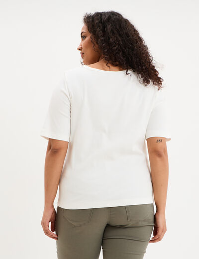 T-shirt ajust&eacute; col rond effet c&ocirc;tel&eacute; blanc femme grande taille