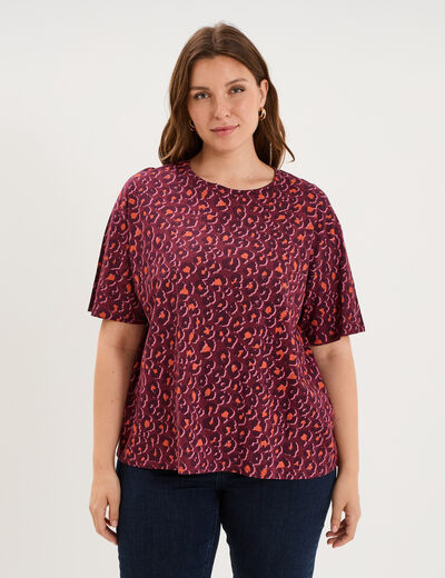 T-shirt col rond manches courtes coton bordeaux femme grande taille