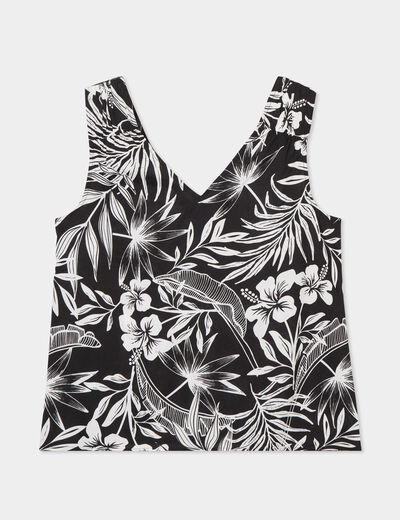 Blouse col en V bretelles larges noir femme