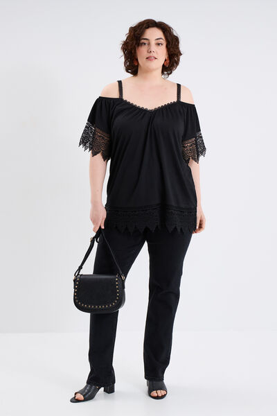 Jeans droit taille haute denim noir femme grande taille