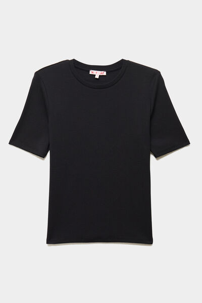 T-shirt col rond manches courtes ajust&eacute; noir femme