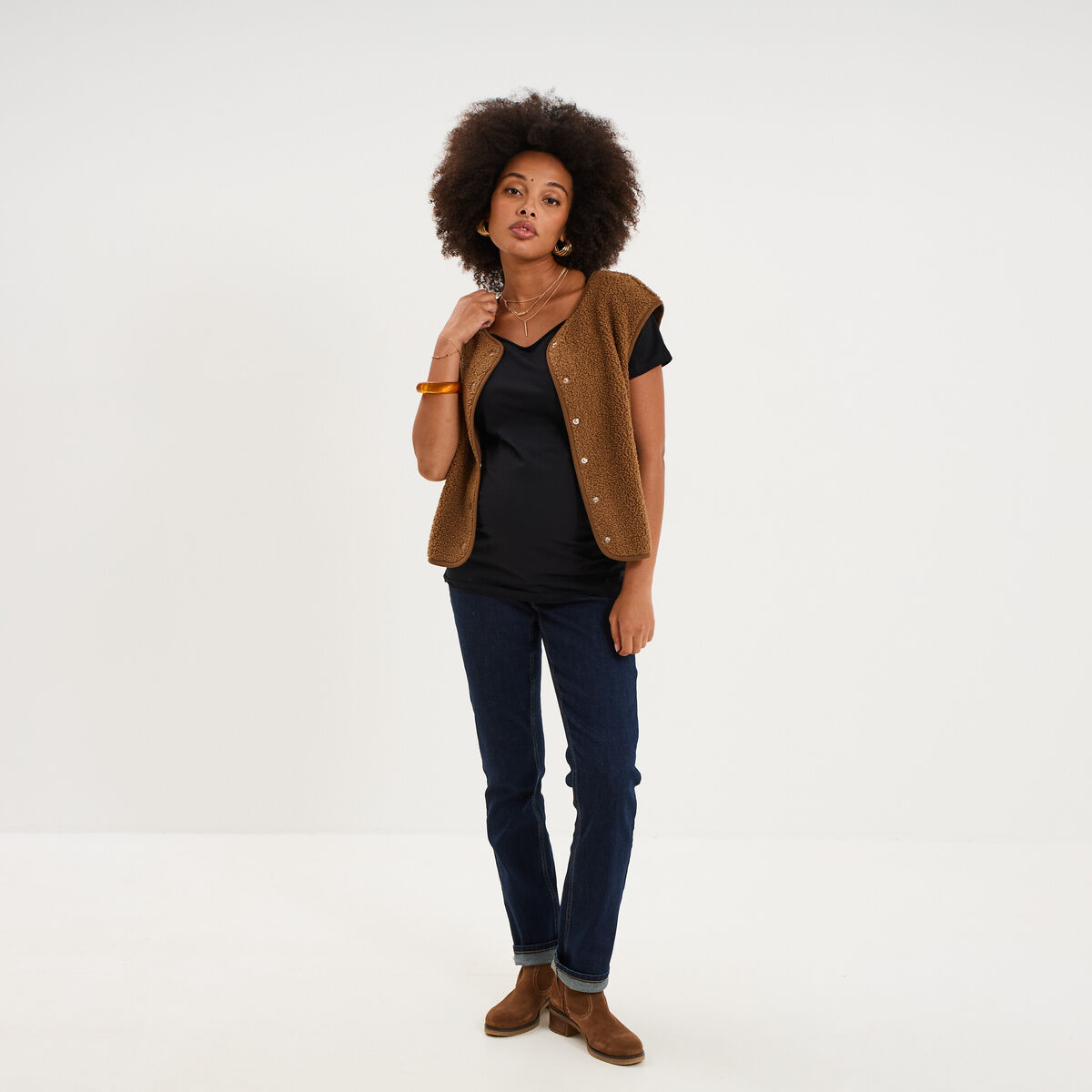 T-shirt grossesse manches courtes coton noir femme maternit&eacute;