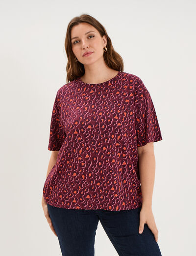 T-shirt col rond manches courtes coton bordeaux femme grande taille