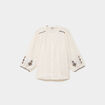 Blouse brod&eacute;e oversize manches 3/4 ecru femme