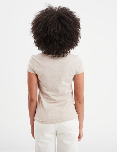 T-shirt coton col rond manches courtes beige femme