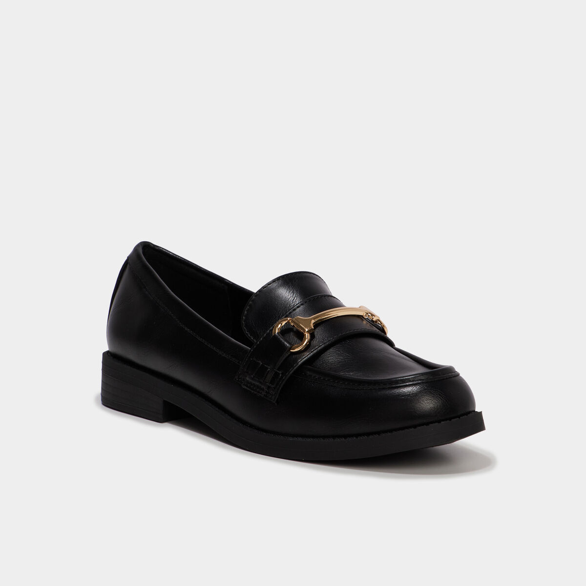 Mocassin &agrave; boucle m&eacute;tal noir femme